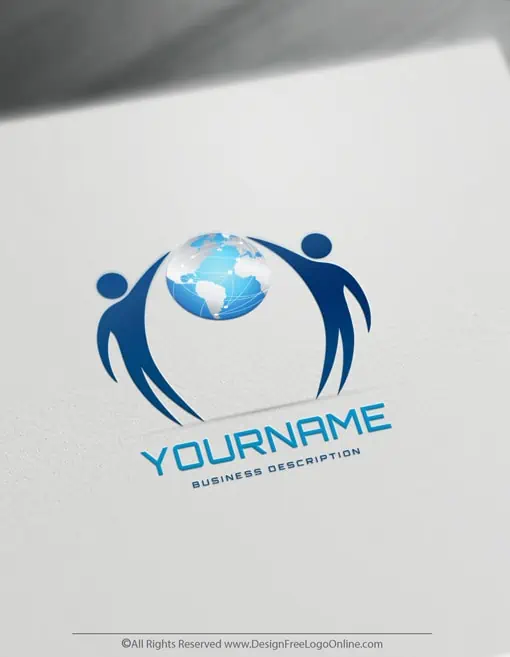 Logotipos de negócios globais com pessoas segurando uma imagem do mundo
