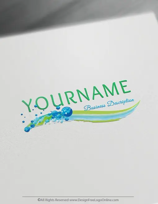 無料ロゴメーカー - オンライン手描きの泡の水のロゴテンプレート 3 緑と青の波のロゴを掃除する