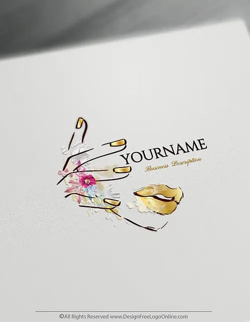 Golden Nails with Woman Face Makeup Logos