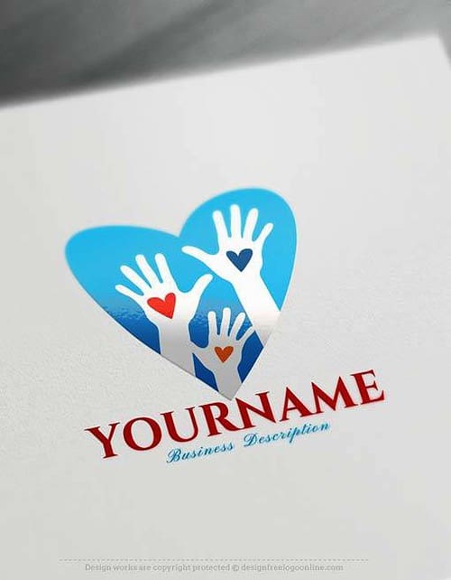 Free Logo Creator - Make blue Heart Hands Logo Design