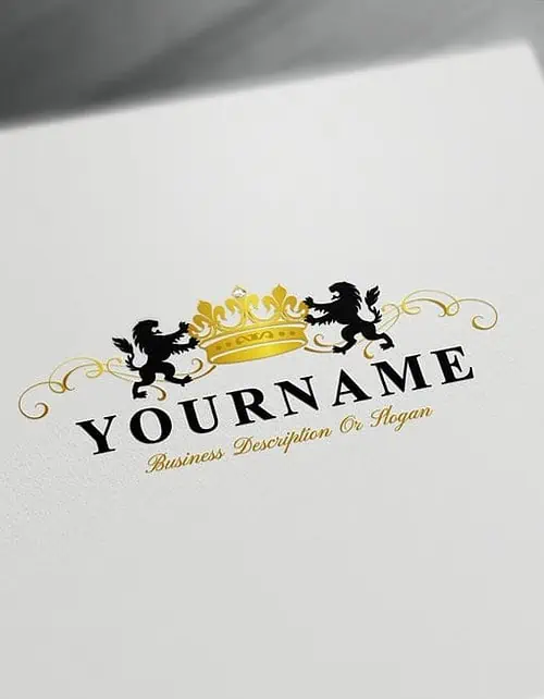 Royalty Crest lions logos Golden crown Logo free Vintage logo maker