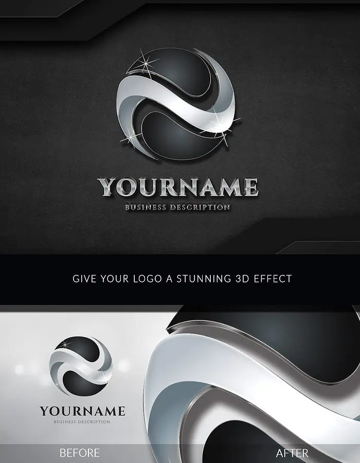 3D Logo Schwarz - Verleihen Sie Ihrem Logo einen metallischen 3D-Effekt auf schwarzem Hintergrund