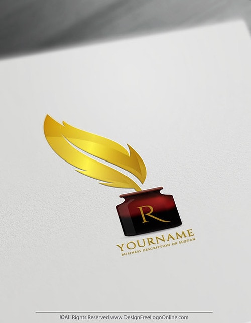 elegant golden quill writer logo maker