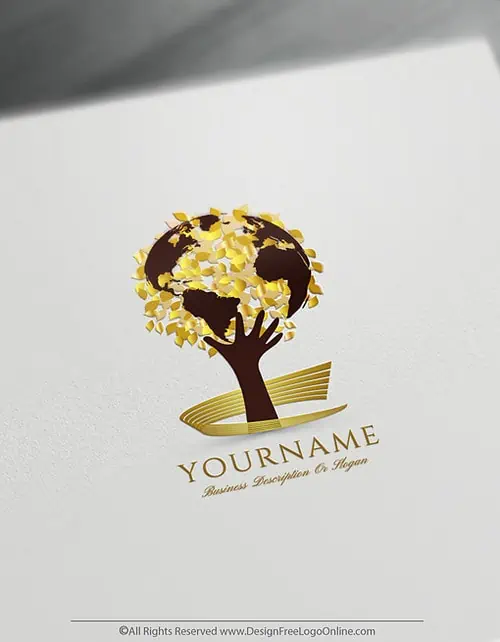 Golden global growing tree logo