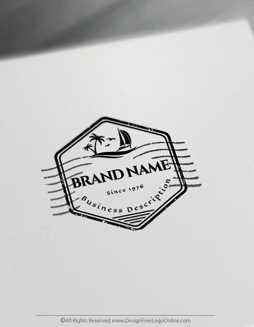 simple travel logo with stamp and sailing boat