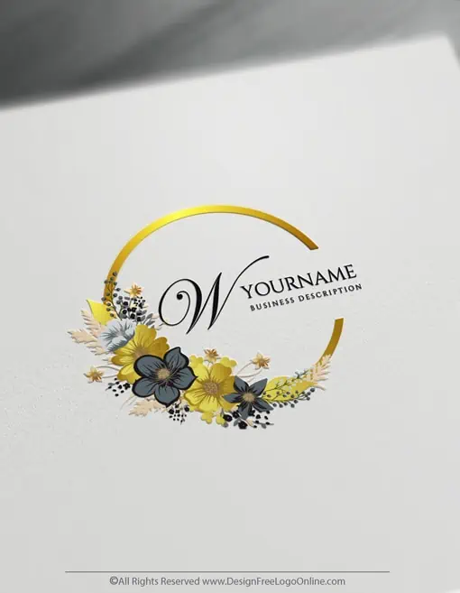 金色の花のロゴ - ウェディングロゴ