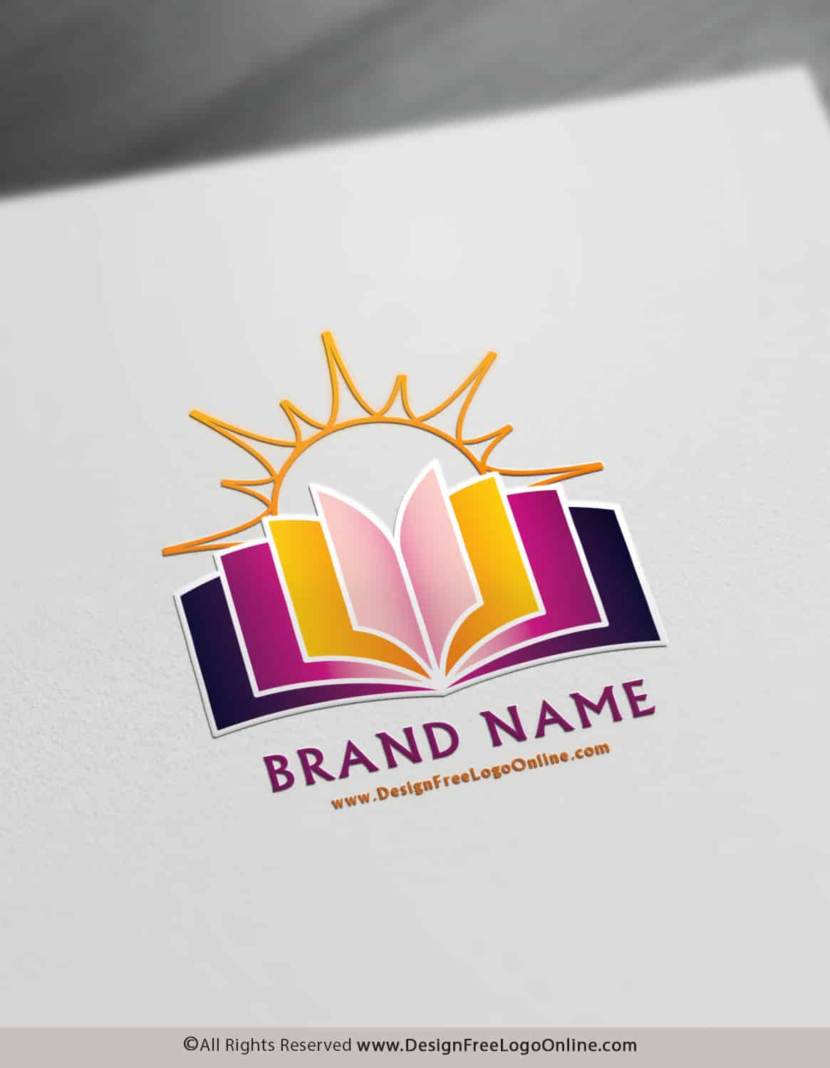 Online Educational Logo Design Maker - Sun and Book Symbol